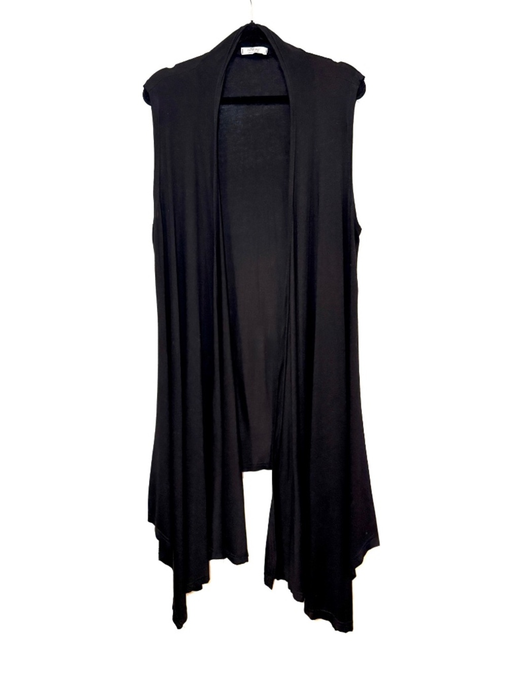 Black Long Draped Open Front Vest Lightweight Size L